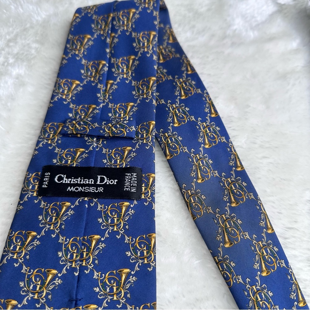 Dior Blue and Gold Men's Tie - Picture 9 of 9